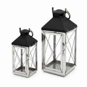 Pack 2 faroles rectangulares negro/plata