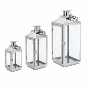 Pack 3 faroles rectangulares plateado